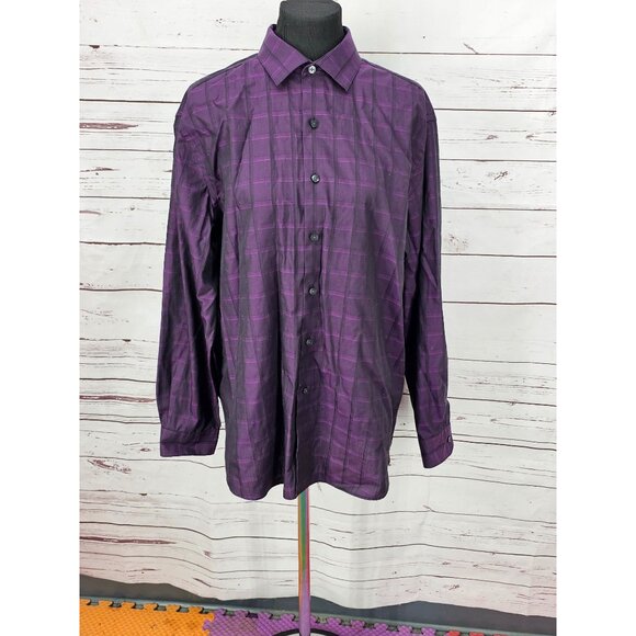Kenneth Cole New York Slim Fit‎ Vintage Purple Plaid Long-Sleeve Button-Up Shirt - Picture 3 of 11